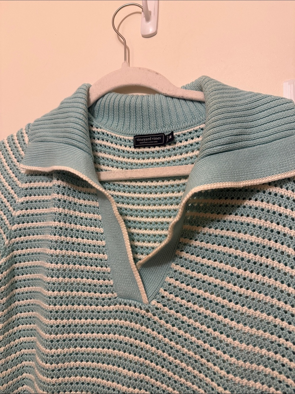 Vineyard Vines Womens Mint and White Striped Knit Polo Sweater - Picture 2 of 3